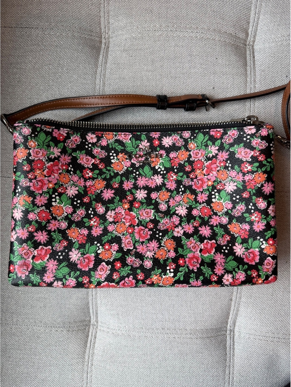 Coach Floral Print Double Zip Crossbody Bag